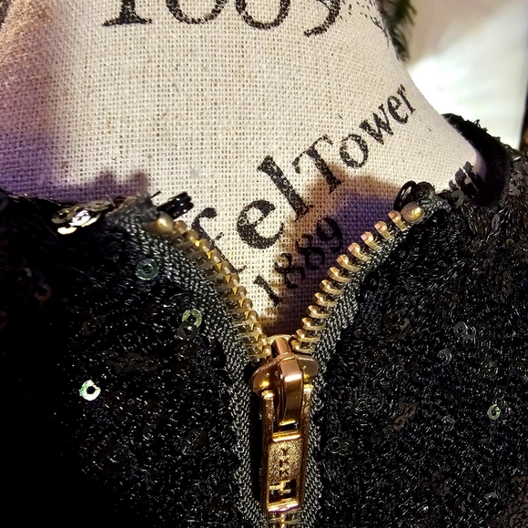 Green Sequin Glam Long Sleve Formal Short Dress with Gold Zipper Detail size M - Picture 7 of 16